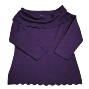 Cable & Gauge Sweater M Off Shoulder Wide Collar Scallop Edge Purple Knit